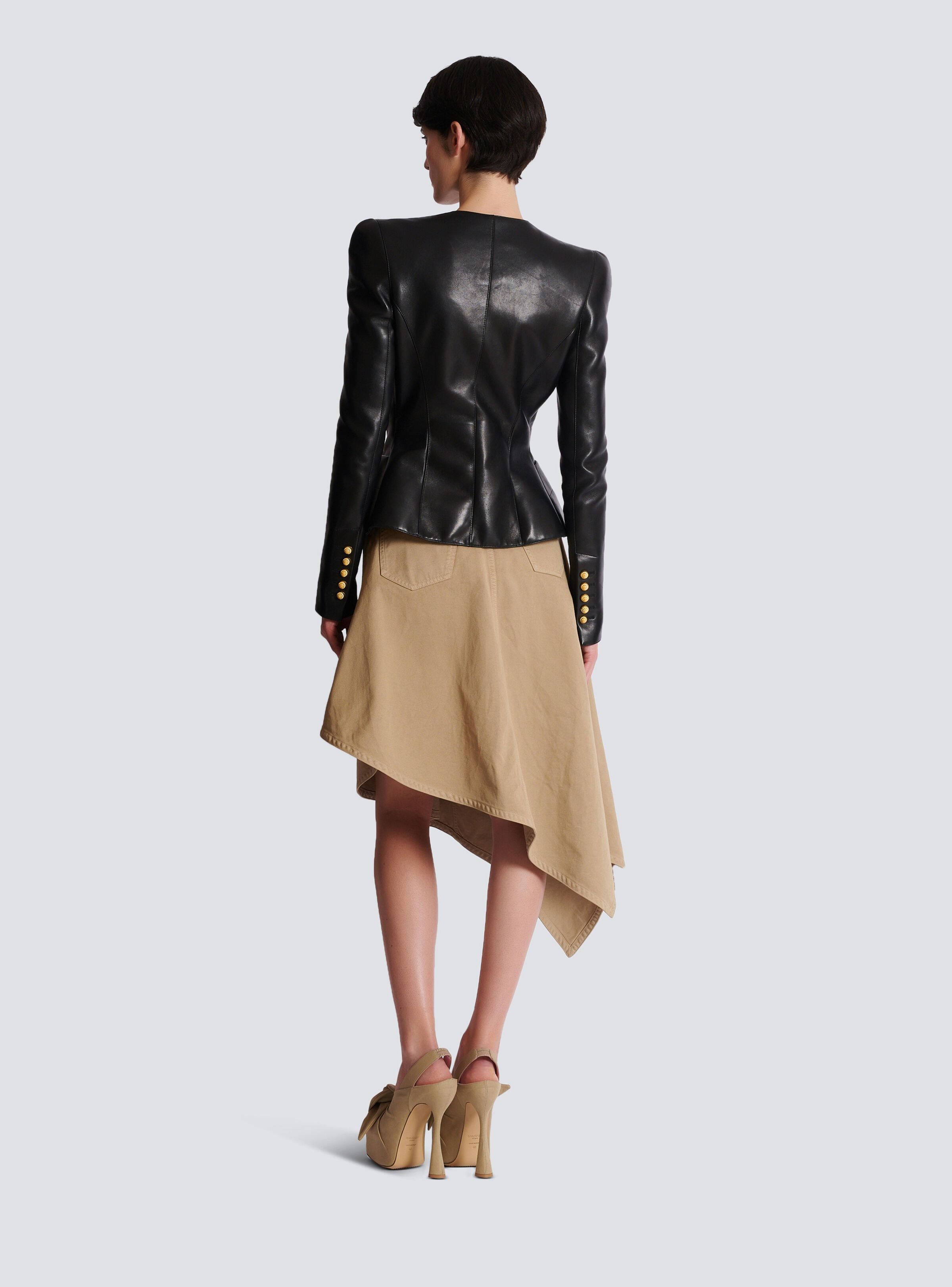 Balmain o1s1wg111025 Lambskin Leather Peplum Jacket in Black Size M / US 6-8 / IT 42-44 - 4 Thumbnail