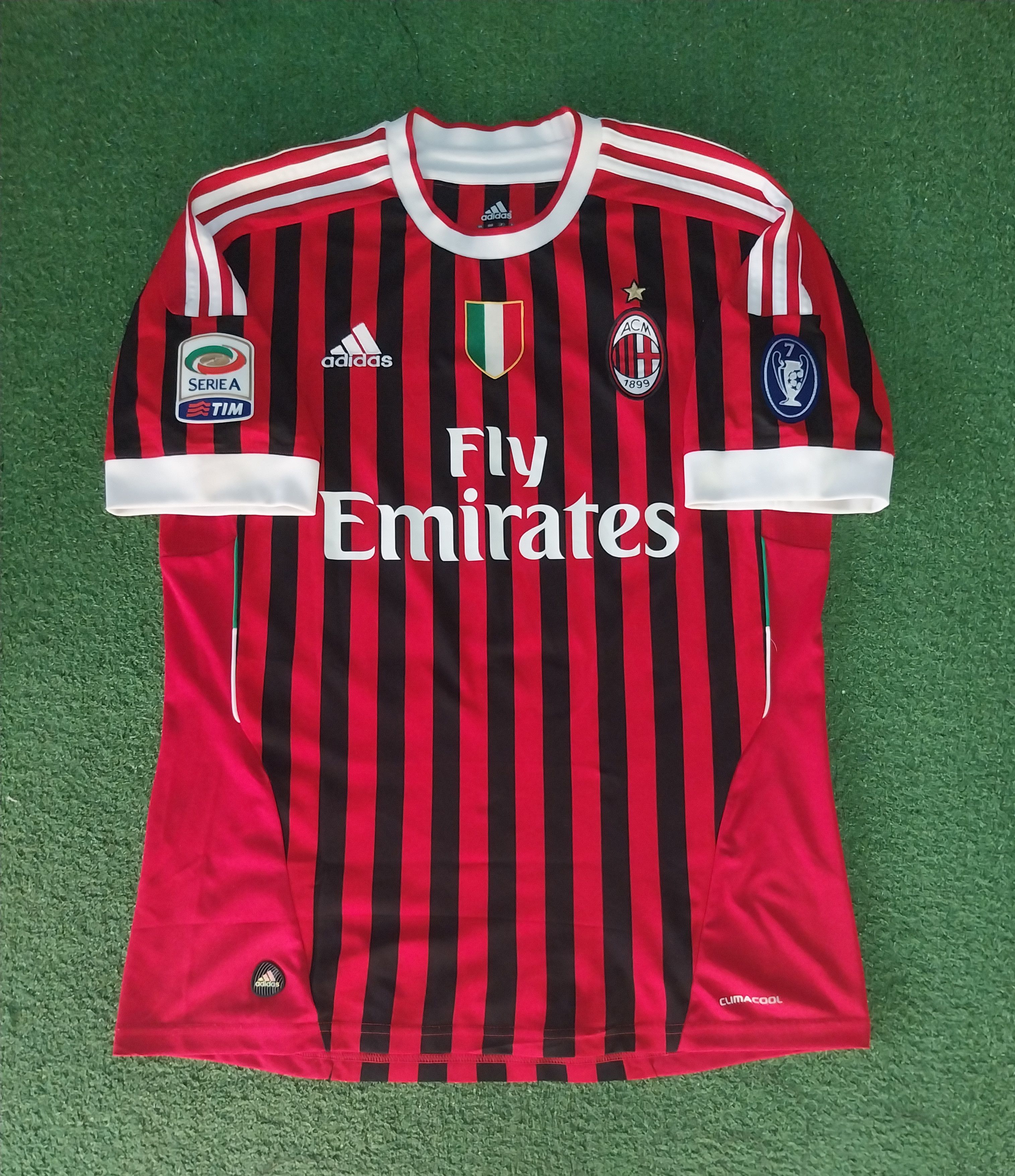 image of Adidas x Soccer Jersey Ac Milan Home 2011/2012 Ibrahimović Jersey Football in Red Black (Size Mediu