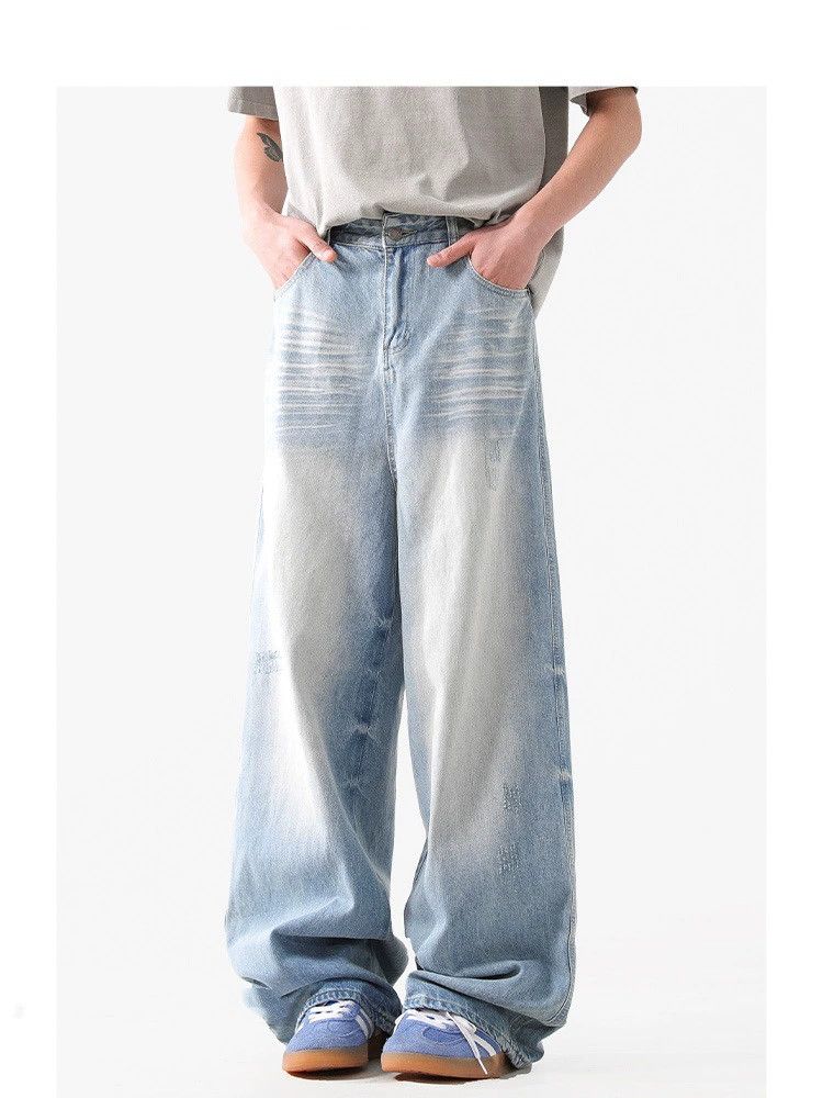 Jean American washed men's cleanfit casual loose blue jeans Size US 32 / EU 48 - 2 Thumbnail