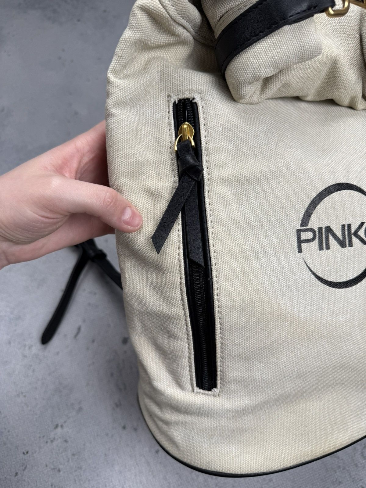 Pinko Pinko Beige Canvas Leather Roll Top Backpack Gold Hardware Size ONE SIZE - 8 Thumbnail