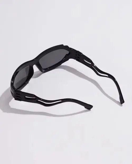 Vintage Black Futuristic Wraparound Sunglasses, Sporty Shield Shades Size ONE SIZE - 3 Thumbnail