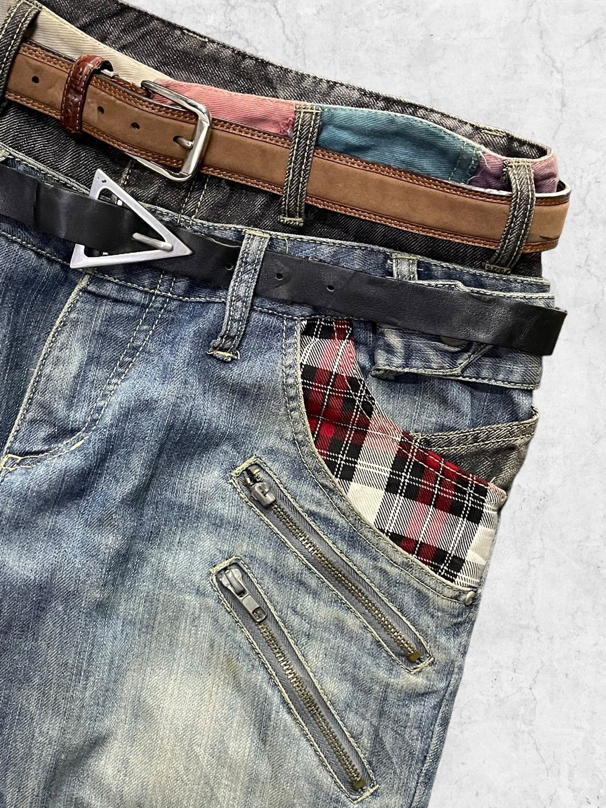 Japanese Brand Vintage Manydope Double Waist Denim Pants With Leather Belt Size US 32 / EU 48 - 6 Thumbnail