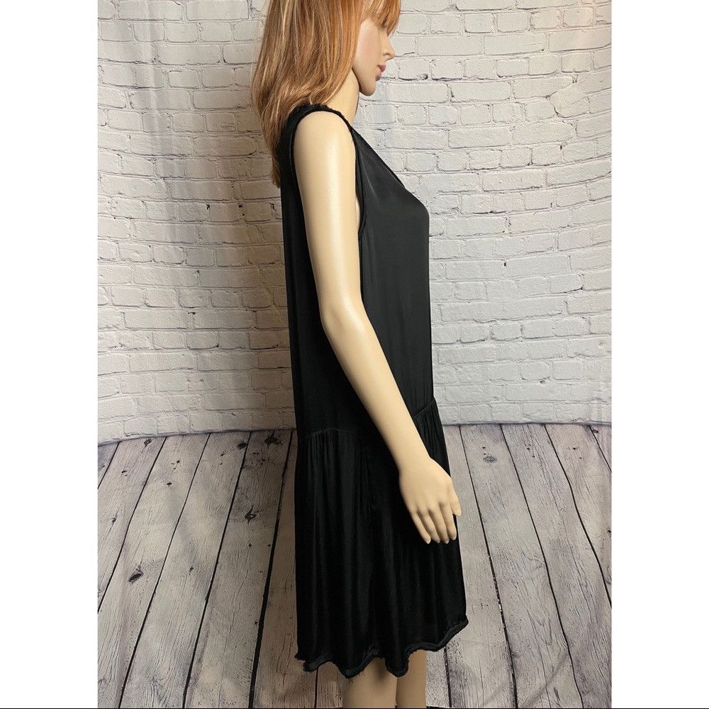 Other New $390 Raquel Allegra Black Satin Raw Edge DRESS Size M / US 6-8 / IT 42-44 - 5 Thumbnail