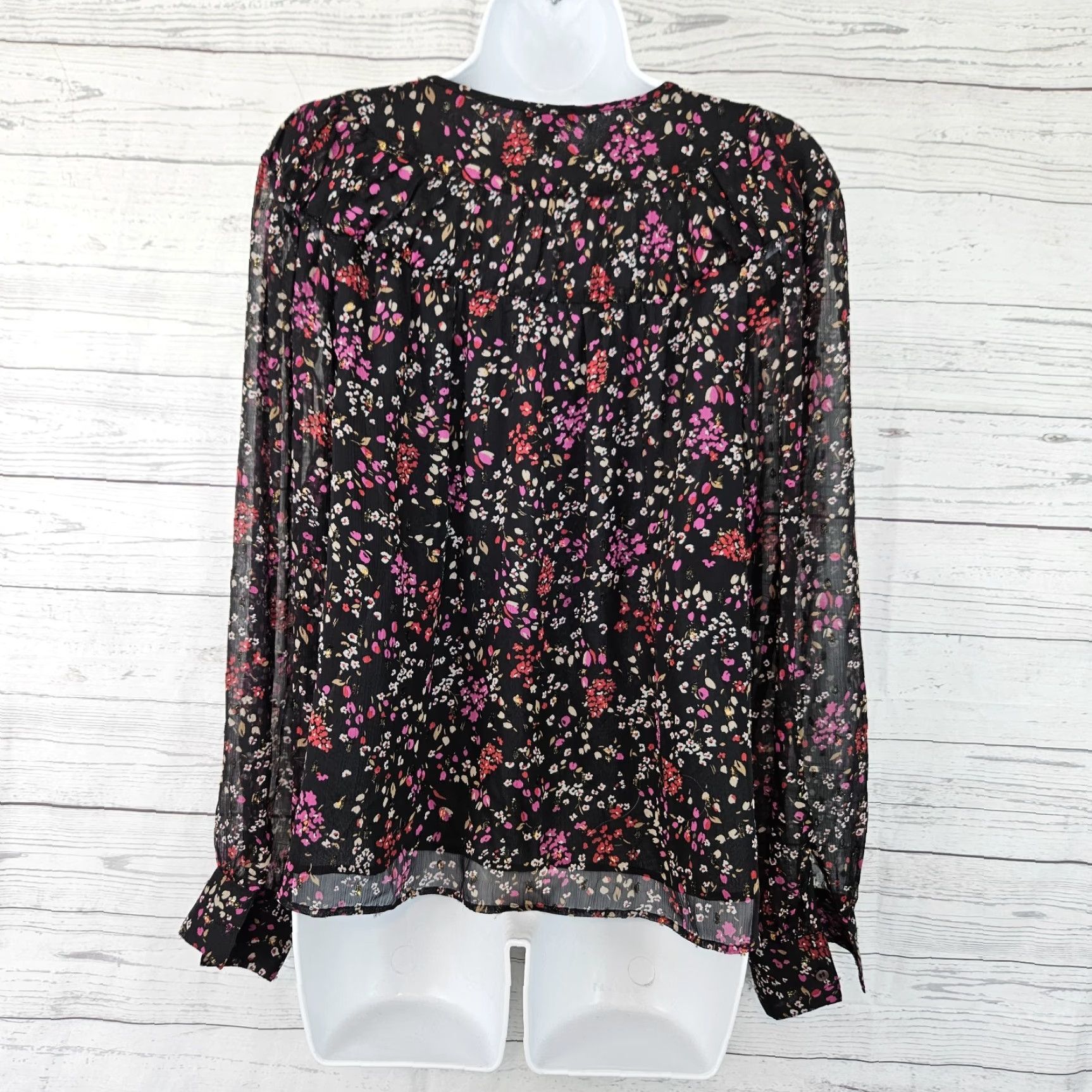 Ann Taylor Ann Taylor Womens Top Sz Medium Black Pink Floral Long Sleeve Shirt Blouse Women's M Black Floral Long Sleeve Size M / US 6-8 / IT 42-44 - 3 Thumbnail