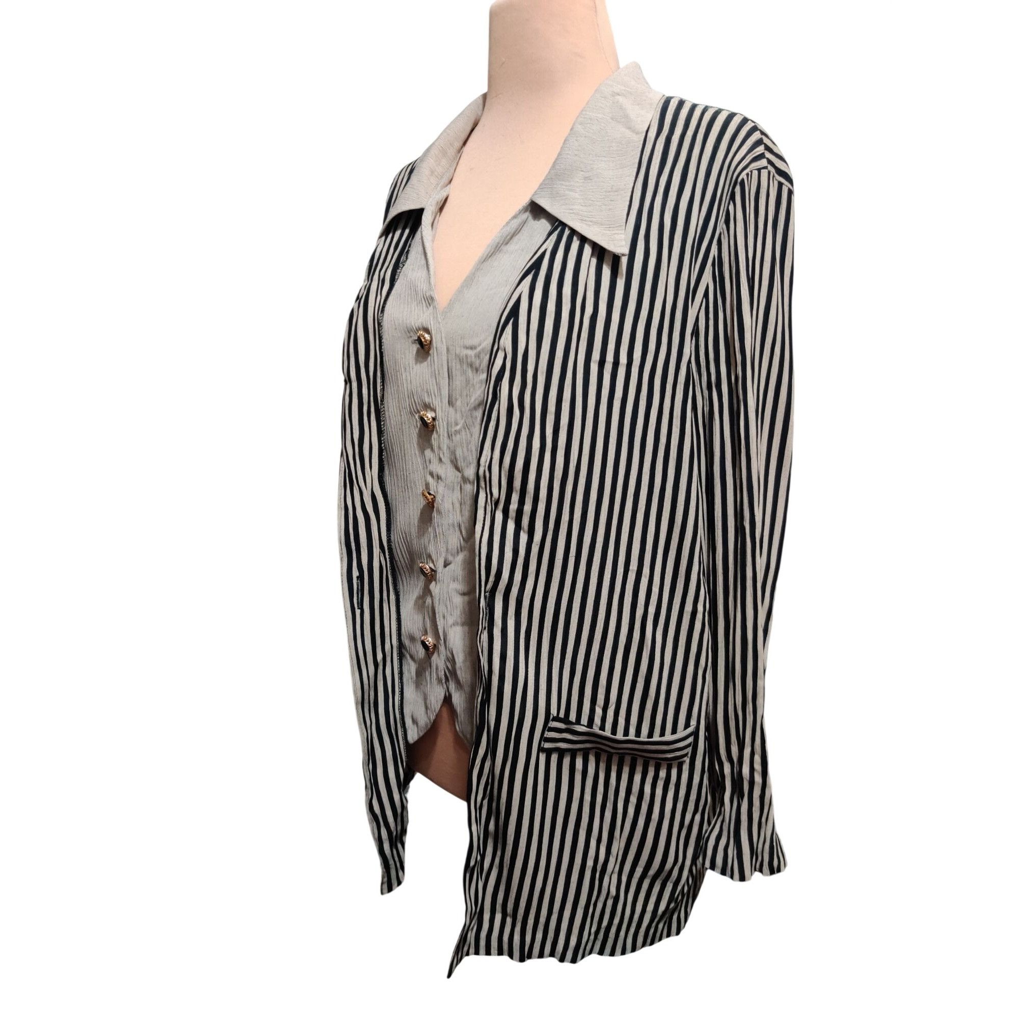 Vintage Vintage Dress Savvy NY 14 Black Beige Striped Blazer Vest Co Size XL / US 12-14 / IT 48-50 - 10 Thumbnail
