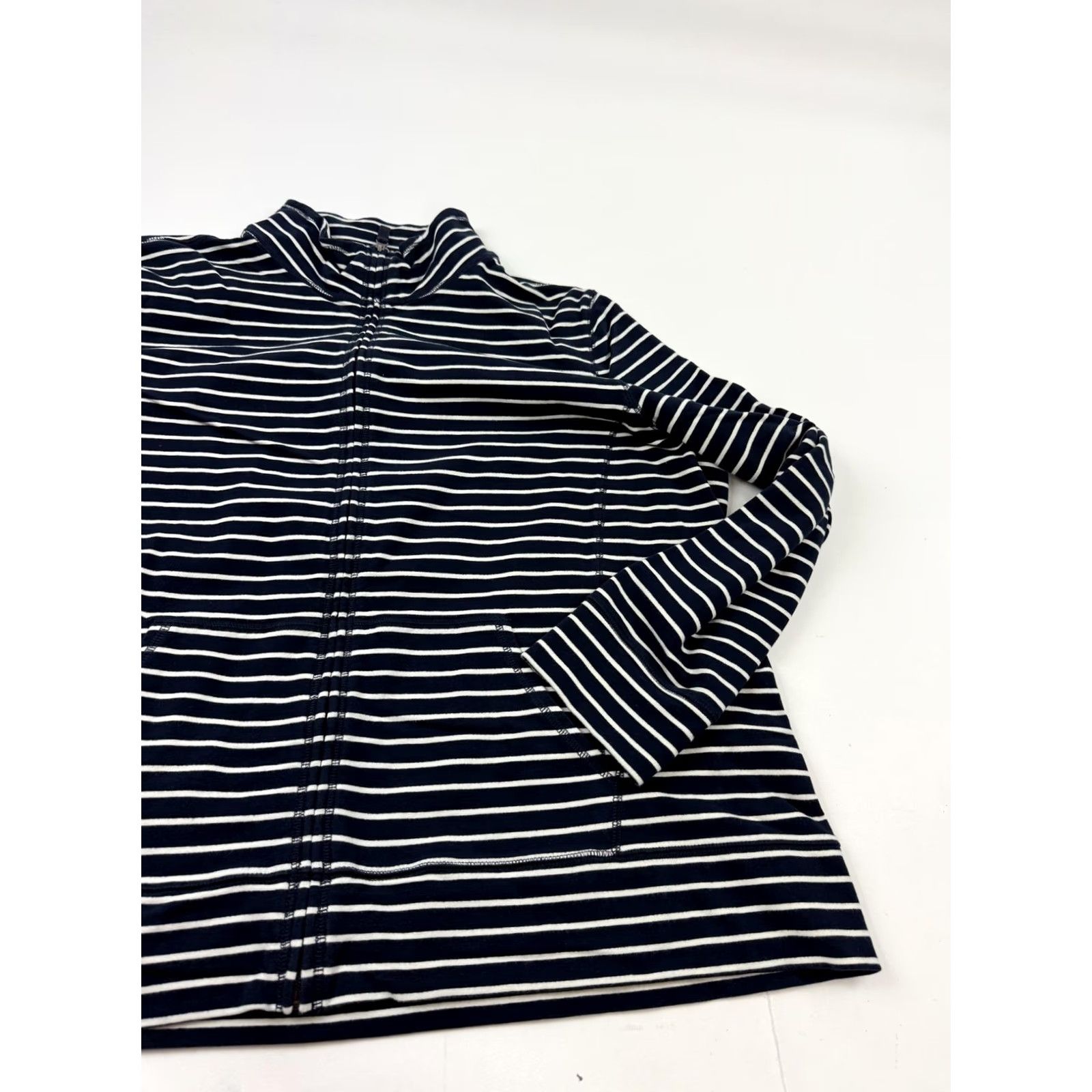 Vintage L.L.Bean Jacket Womens 3X Blue Stripe Knit Full Zip Pockets Nautical Casual Size XXL / US 16-18 / IT 52-54 - 3 Thumbnail