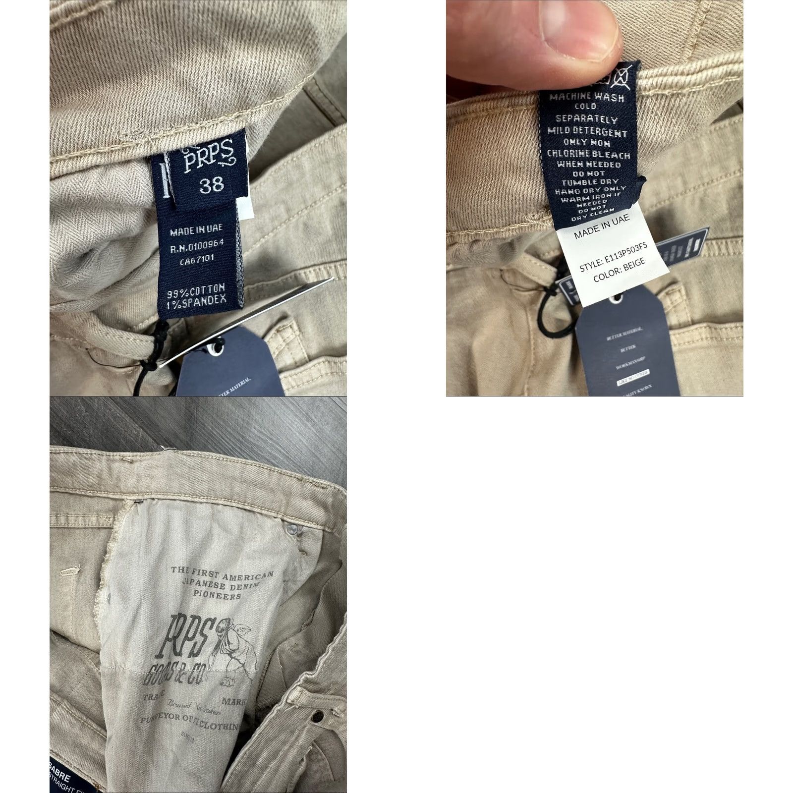 Prps PRPS Le Sabre Beige Slim Straight Jeans 38 Men Regular 34 Inseam 99% Cotton 1% Spandex Size US 38 / EU 54 - 8 Thumbnail