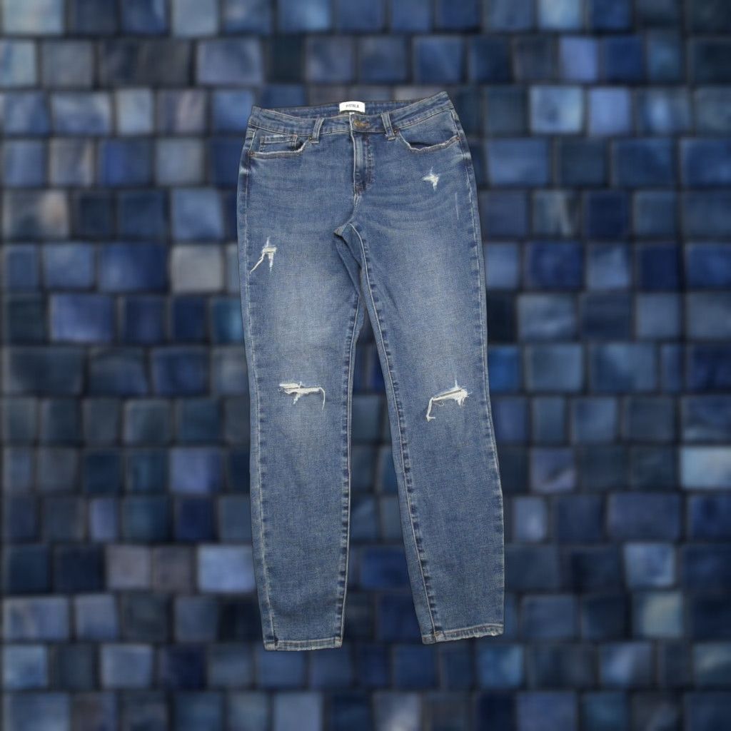 Pistola Pistola Women's Blue Stretch Distressed Skinny Jeans Size 29 Mid Rise Jeans Women Blue Stretch Distressed Skinny Size 29 Size 29" - 1 Thumbnail