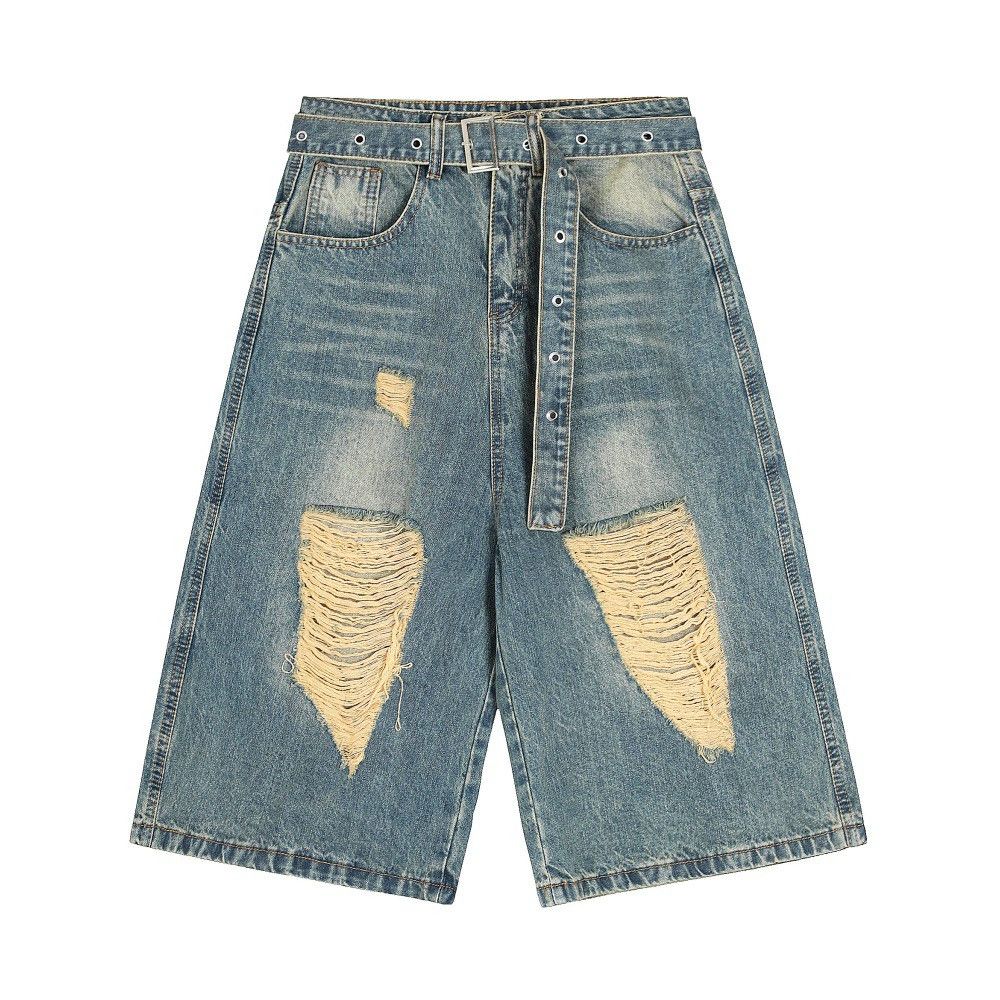 Jean Men's street style punk distressed washed denim shorts Size US 32 / EU 48 - 1 Thumbnail