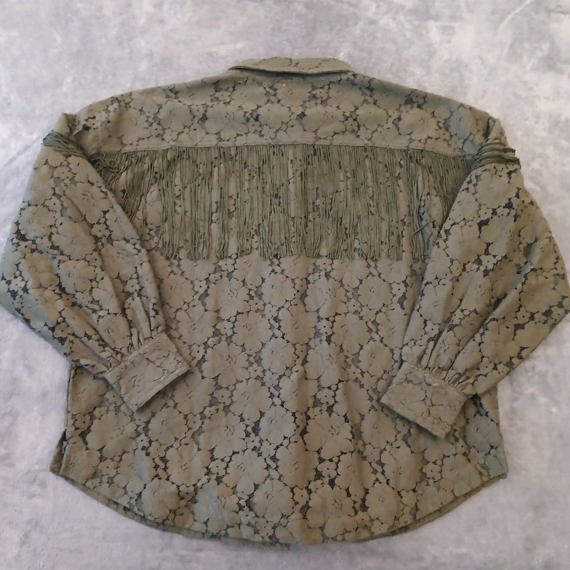 Vintage Shyanne Shirt Womens S Green Floral Lace Long Sleeve Button Up Fringe Size S / US 4 / IT 40 - 2 Thumbnail