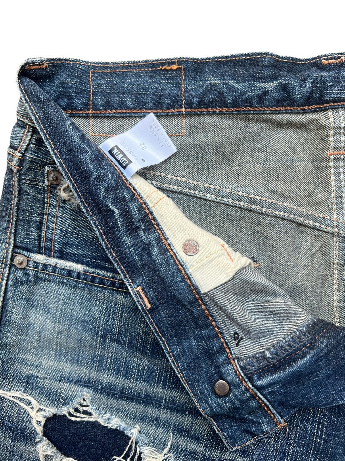 Edwin Vintage Edwin Distressed Ripped Patchwork Denim Jeans 34x32 Size US 34 / EU 50 - 11 Thumbnail