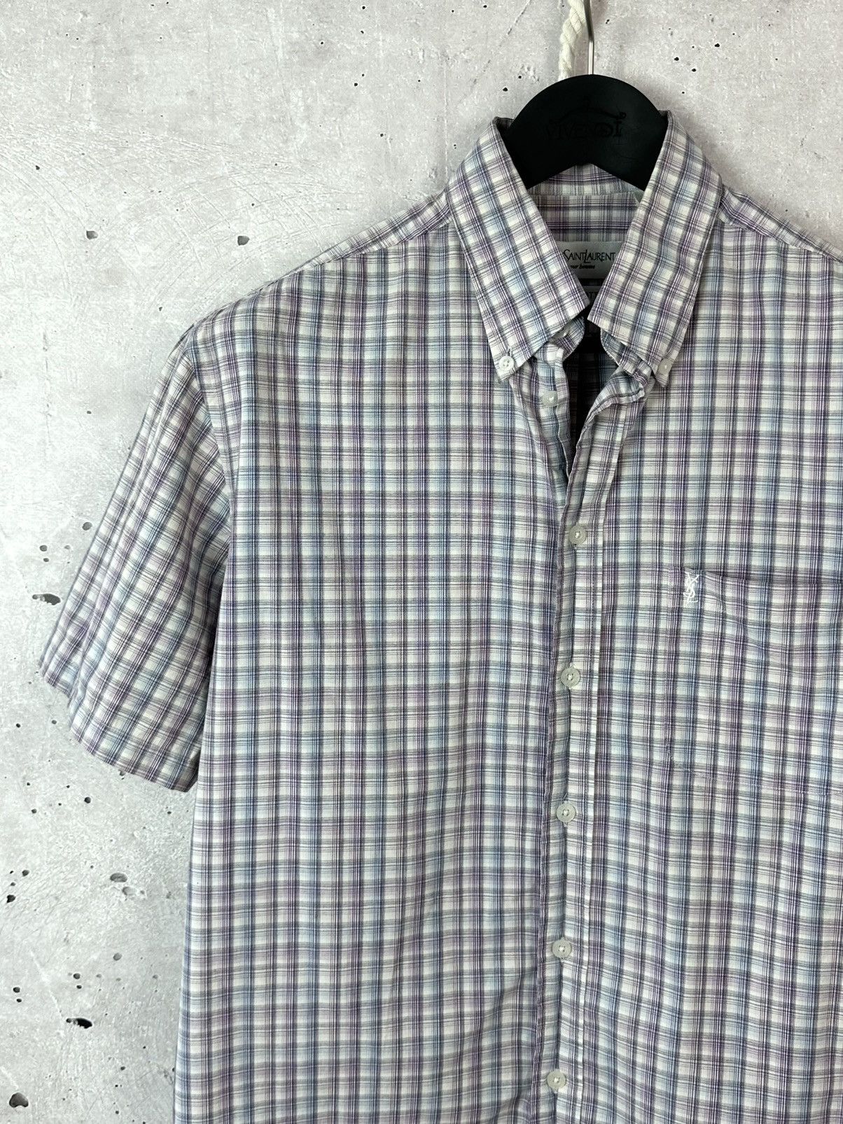 Yves Saint Laurent Vintage YvesSaintLaurent Check Cotton Short Sleeve Shirt Size US M / EU 48-50 / 2 - 3 Thumbnail