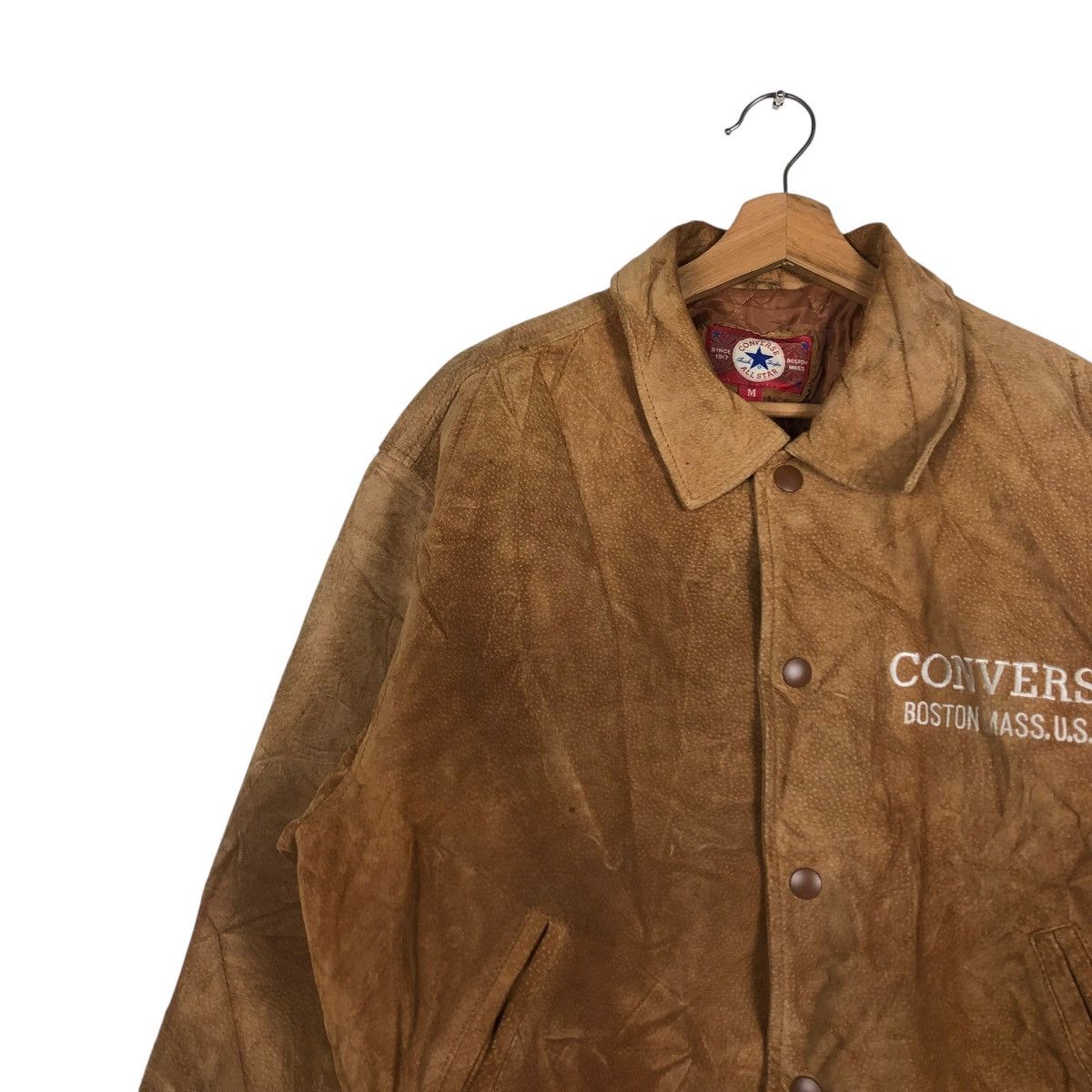Converse 🔥VINTAGE BOMBER LEATHER JACKET CONVERSE ALL STAR BIG LOGO Size US M / EU 48-50 / 2 - 9 Thumbnail