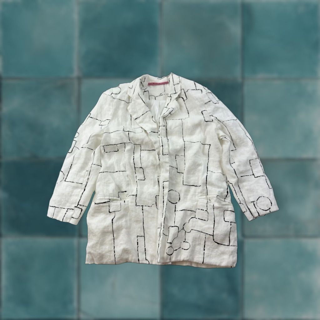 Vintage VINTAGE Buru Blazer Womens Medium White Geometric Open Jacket Size M / US 6-8 / IT 42-44 - 1 Thumbnail