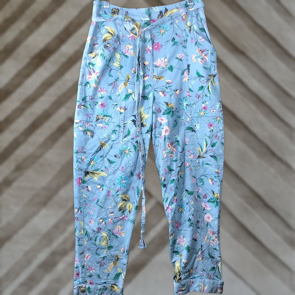 Anthropologie VINTAGE By Anthropologie Womens Pants Blue Victoria Floral Cargo Cuffed Stretch 4 Size 28" / US 6 / IT 42 - 1 Thumbnail