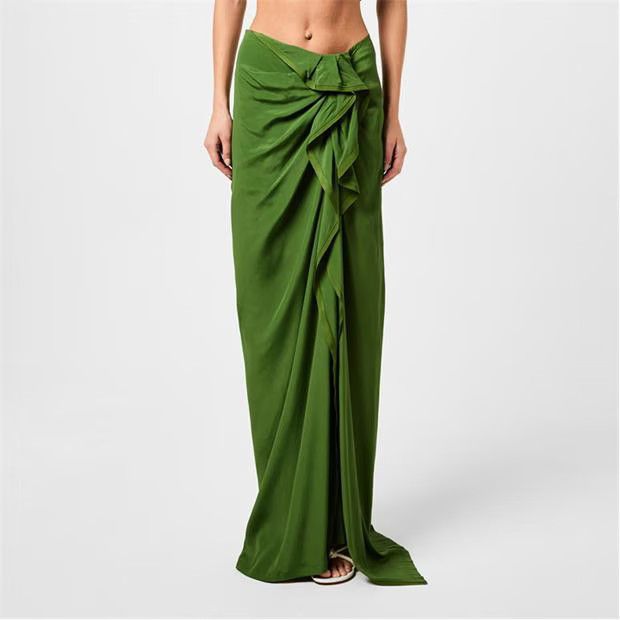 Dries Van Noten o1g2r1mq1024 Silk Skirt in Green Size 29" - 3 Thumbnail