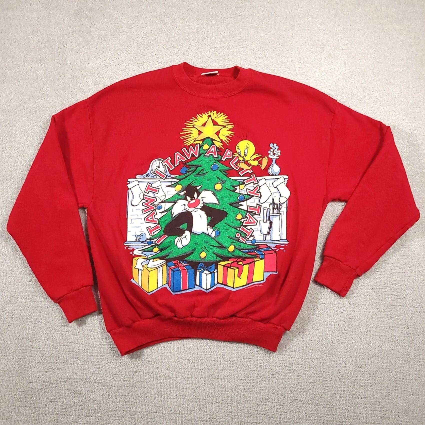 Vintage VINTAGE 1995 Looney Tunes Christmas Tweety Sylvester Red Crewneck Sweatshirt Large Unisex Adults Sweater Graphic Print Size US L / EU 52-54 / 3 - 2 Thumbnail