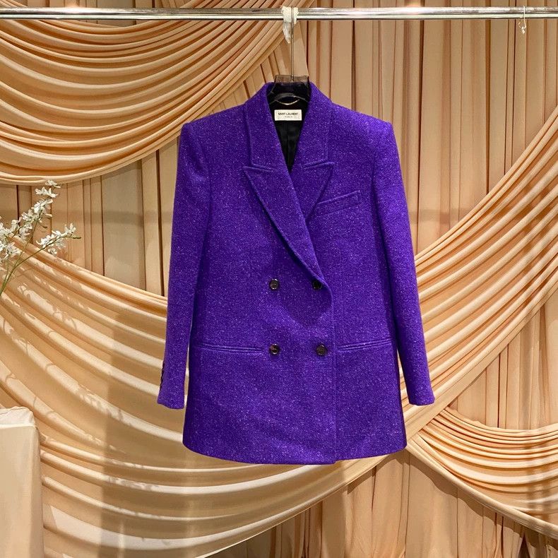 Saint Laurent Paris Saint Laurent Purple Wool Blazer Coat Size US L / EU 52-54 / 3 - 1 Thumbnail