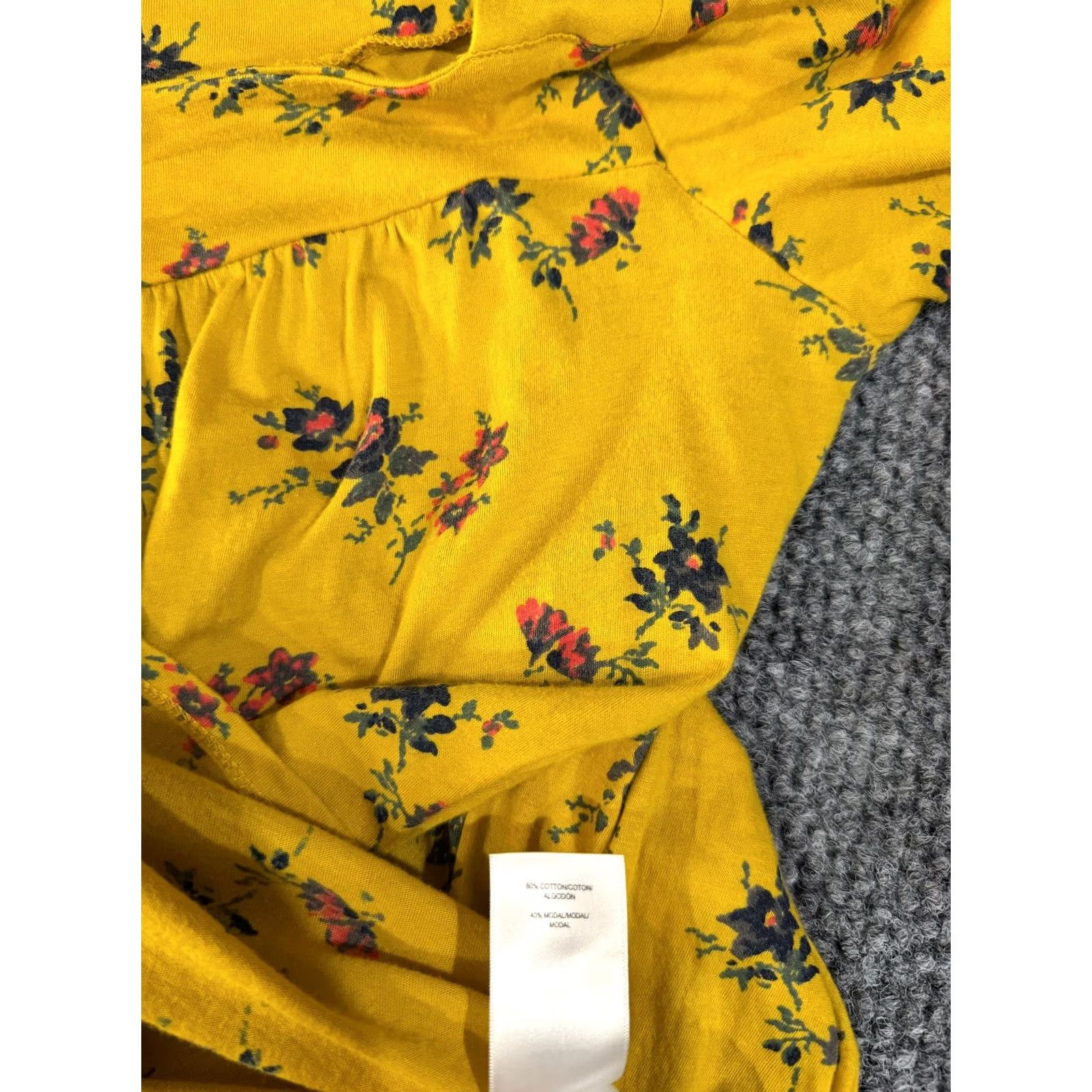 Lucky Brand Lucky Brand Blouse Women M Short Sleeve Round Neck Floral Yellow Lightweight Tunic Casual Size M / US 6-8 / IT 42-44 - 6 Thumbnail