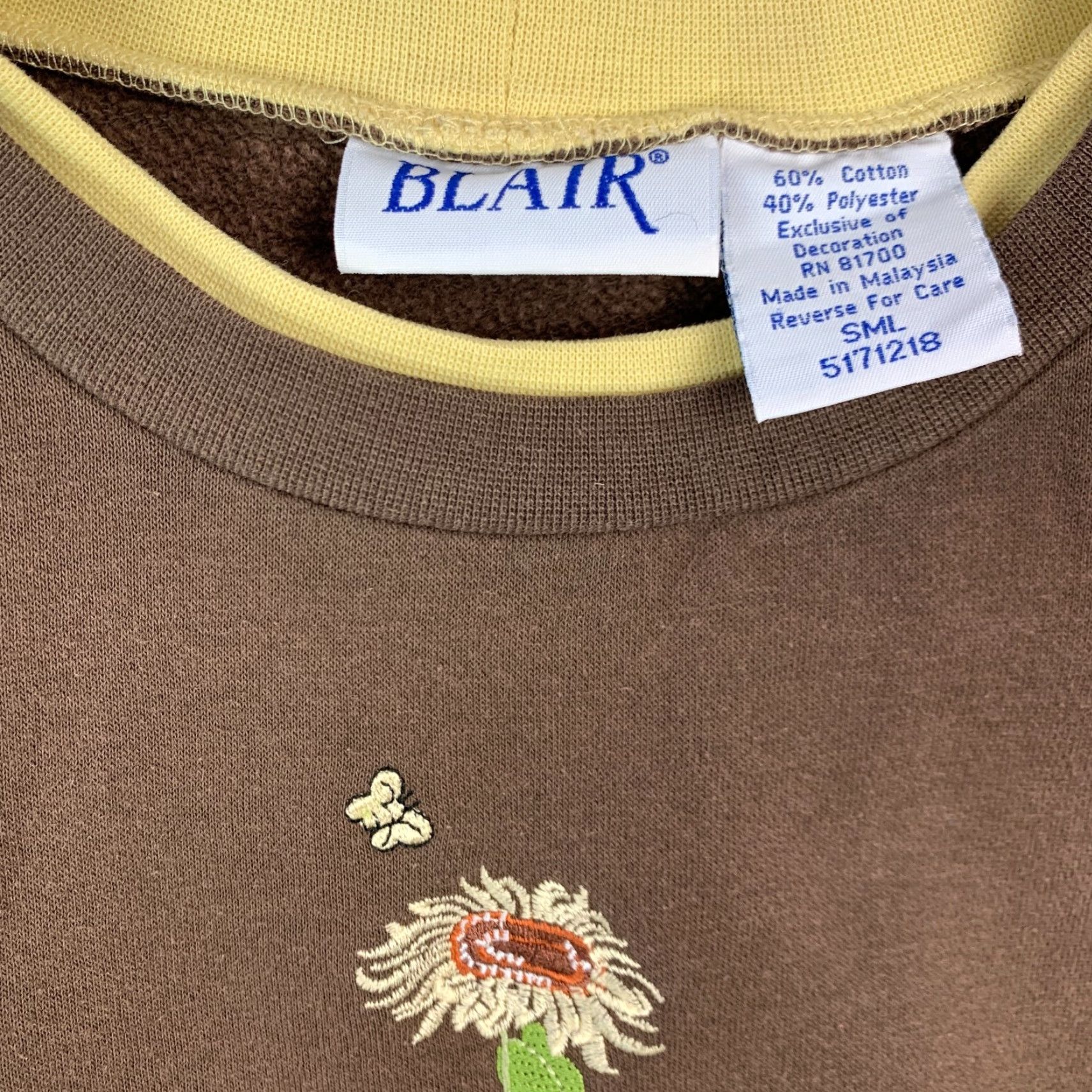 Blair VINTAGE Blair Sweatshirt Women Small Brown 90s Y2K Honeybees Flowers Nature Crew Neck Pullover Cotton Blend Size S / US 4 / IT 40 - 2 Thumbnail