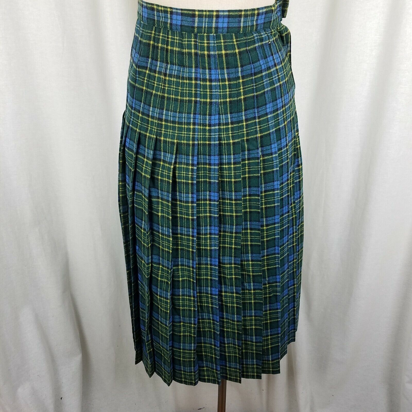 Vintage Vtg Crazy Horse Wool Tartan Plaid Pleated Midi Skirt Sz 5/6 Size 28" / US 6 / IT 42 - 1 Thumbnail