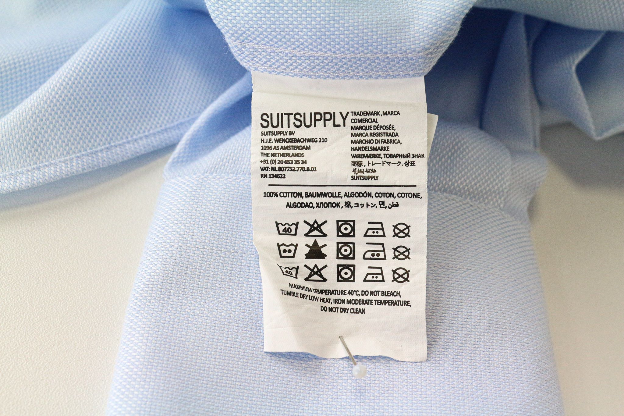 Suitsupply 39/15 1/2 Slim Blue Cotton Cutaway Shirt 79358 Size 38R - 6 Thumbnail