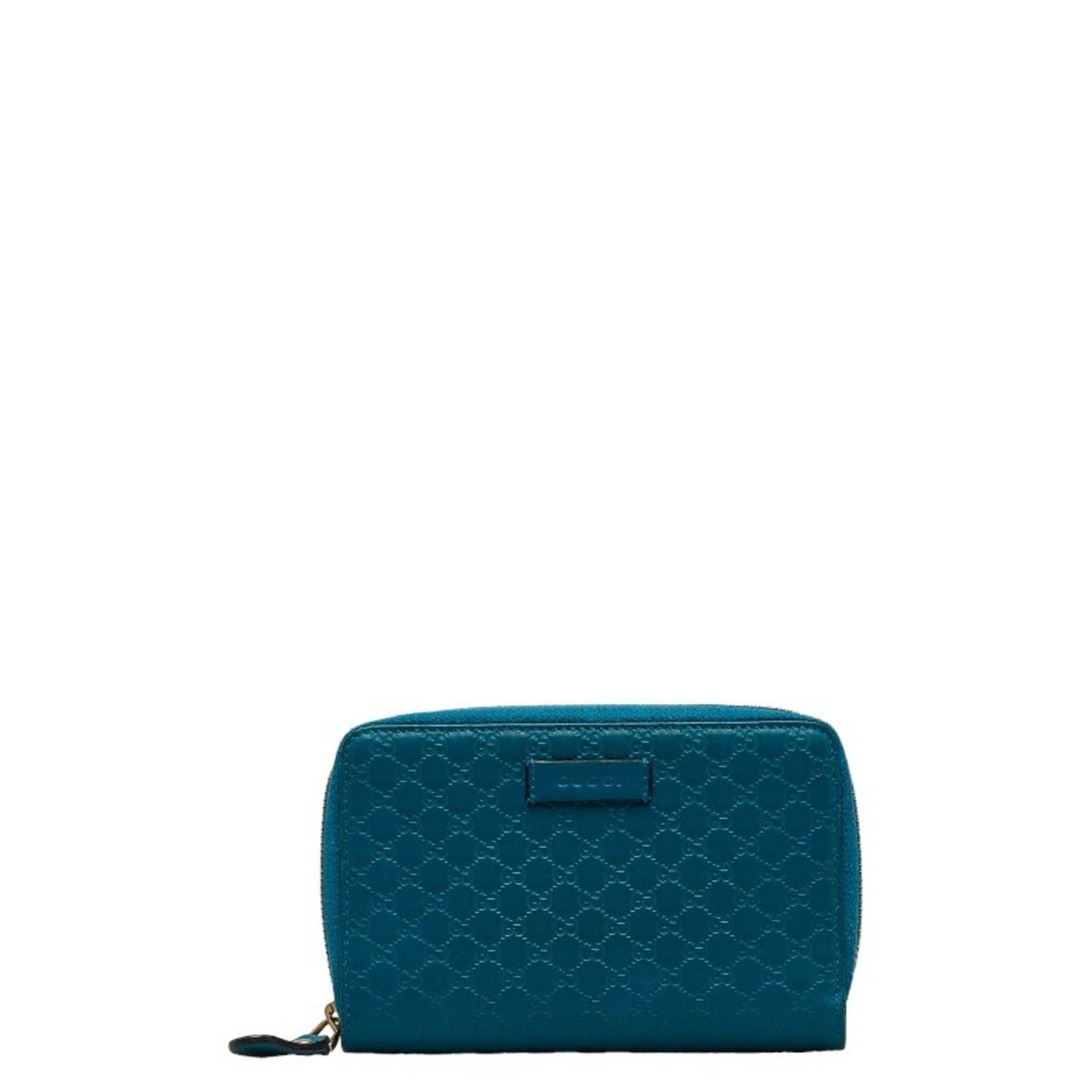 image of Gucci Micro Sima Round Zip Bifold Wallet 449423 Turquoise Blue Leather Women's