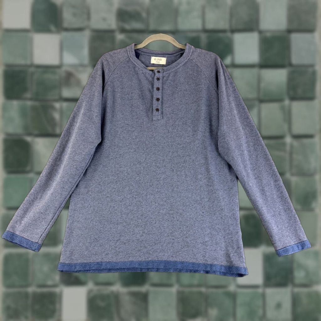 Vintage M. Singer Henley Shirt Men XL Blue Long Sleeve Knit Made in USA Casual Size US XL / EU 56 / 4 - 1 Thumbnail