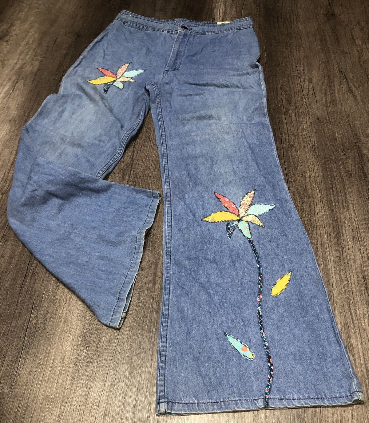 Hysteric Glamour × Vintage Vintage Miss Texwood Flared Jeans Flower Patches Design Size 29" - 3 Thumbnail
