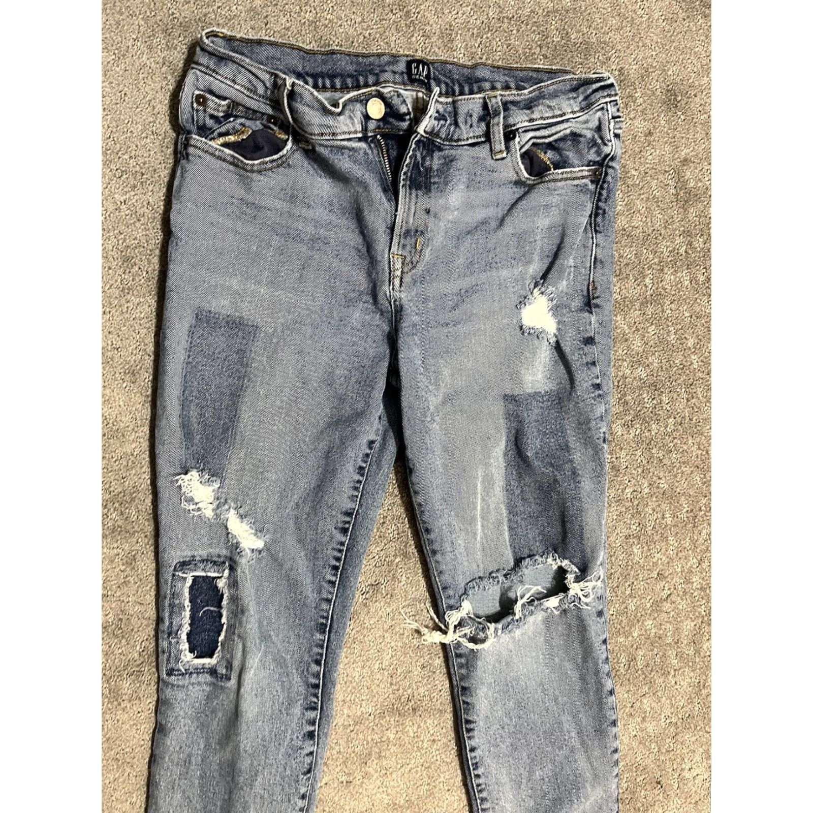 Gap GAP Jeans Womens 30 Regular Dark Blue Stretch Denim Skinny Tapered Distressed Size 30" / US 8 / IT 44 - 2 Thumbnail