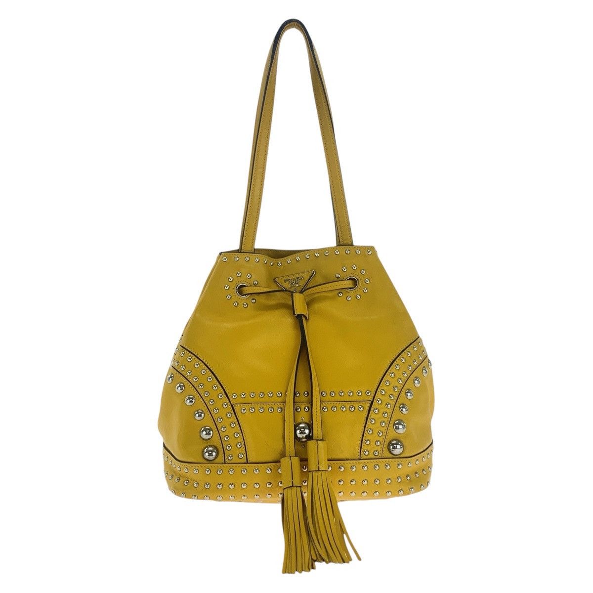 Prada Prada Leather Triangle Logo Plate Shoulder Bag 501938 Leather Shoulder Bag in Yellow, Women's