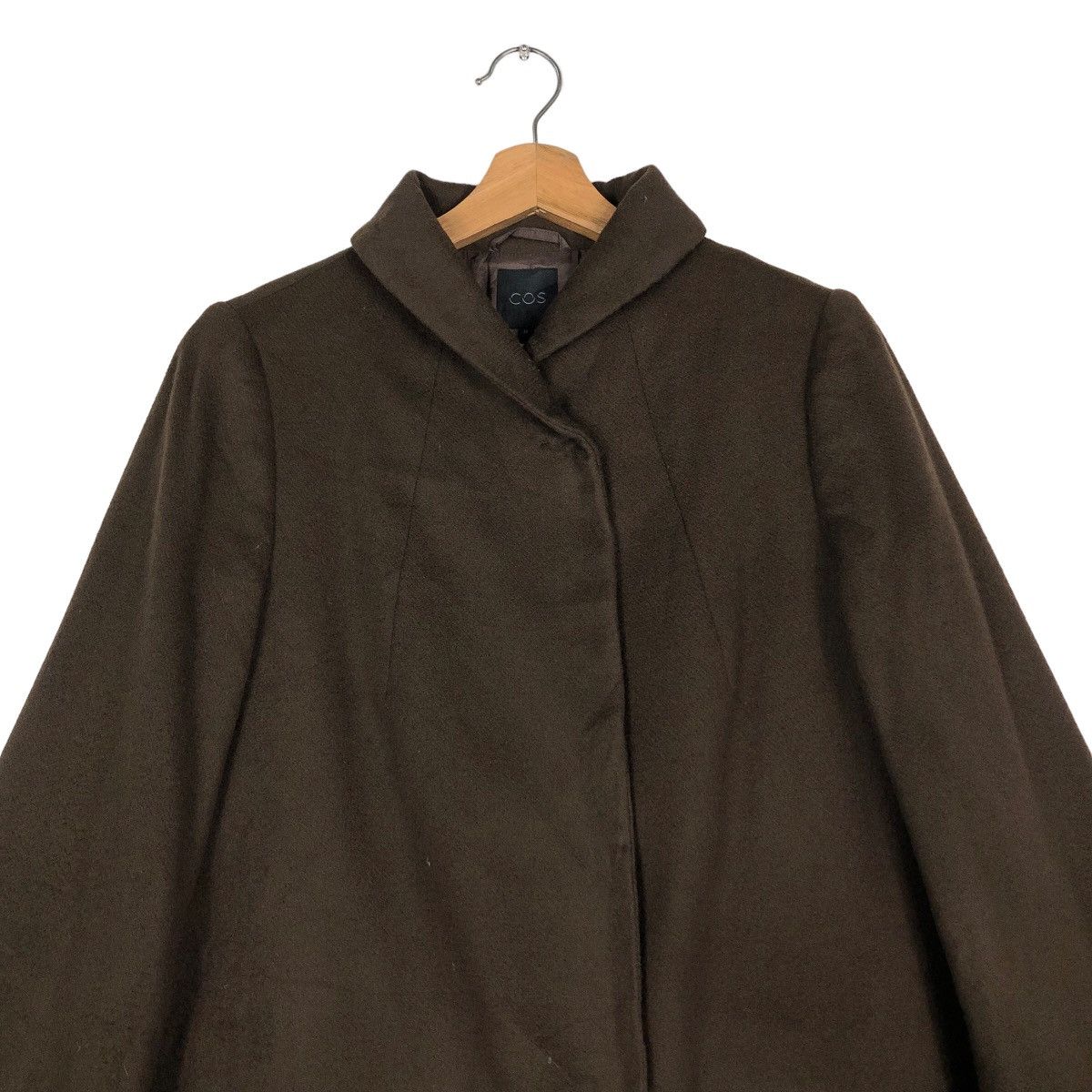 Cos 🔥Long Jacket Wool Herringbone Fly COS Rich Brown Size XS / US 0-2 / IT 36-38 - 3 Thumbnail