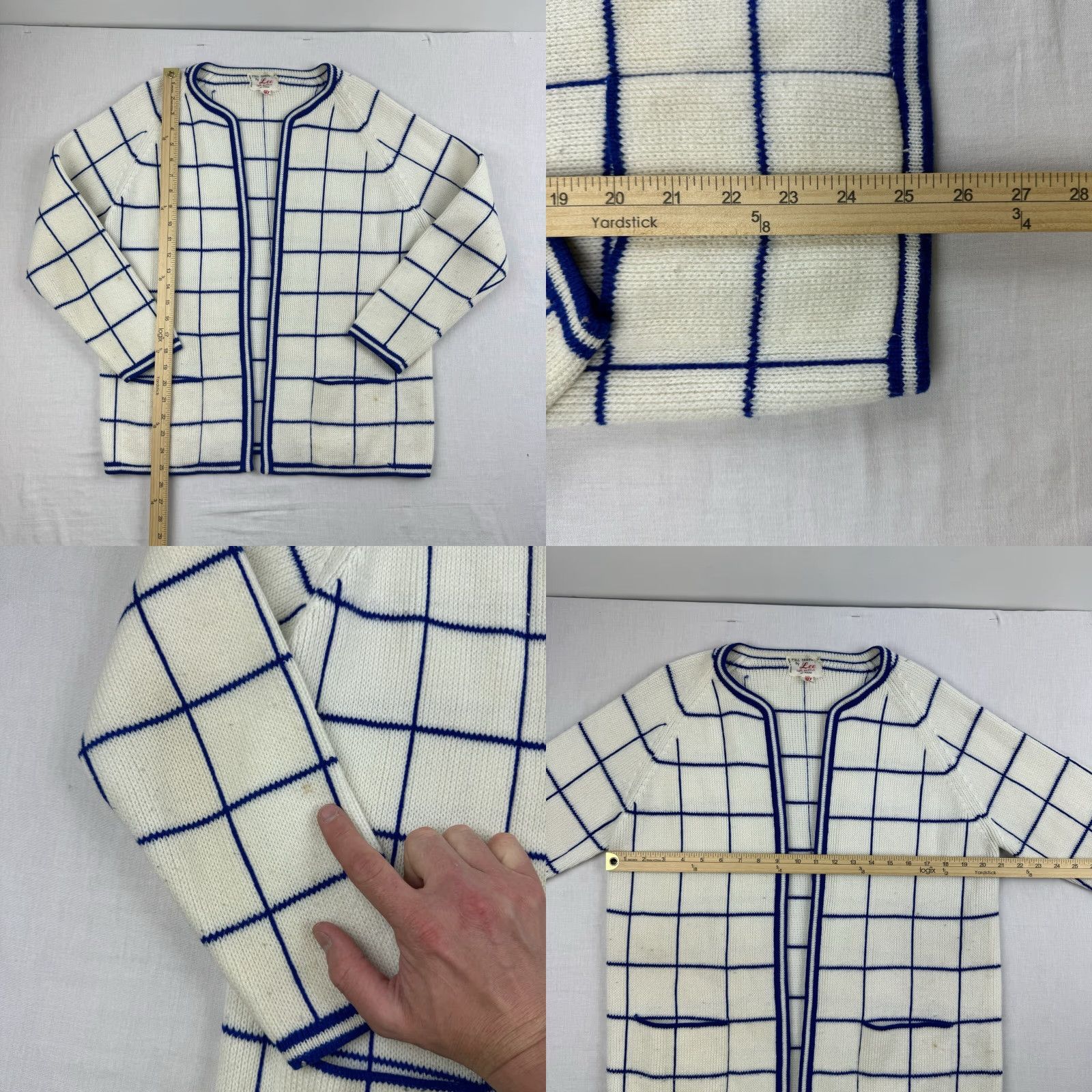 Lee VINTAGE Lee Cardigan Sweater Womens M White Striped 60s Knit Full Fashioned Size M / US 6-8 / IT 42-44 - 8 Thumbnail
