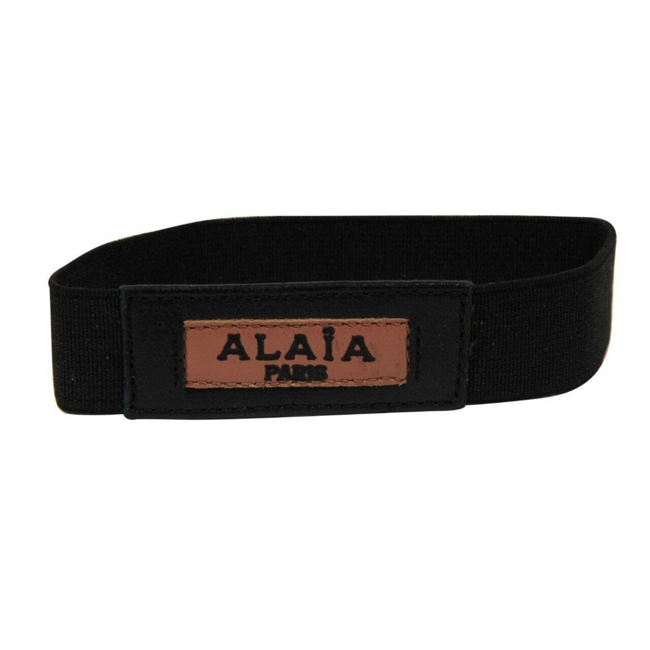 Alaia Logo Wristband Bracelet Black Tan Leather Elasticti Size ONE SIZE - 6 Thumbnail