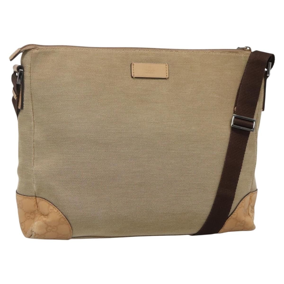 GUCCI Guccissima Shoulder Bag Canvas Beige Silver