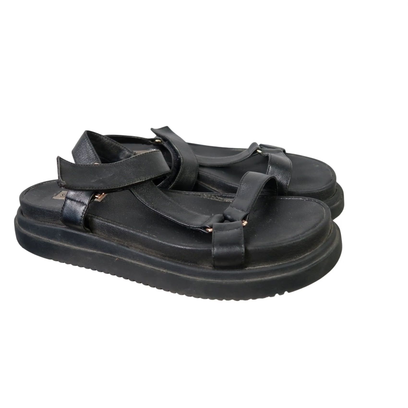 Steve Madden Steve Madden Matina Black Leather Flatform Strappy Sandals 10 Women Sandal Black Flatform Strappy Adjustable Strap 10 Women Size US 10 / IT 40 - 5 Thumbnail