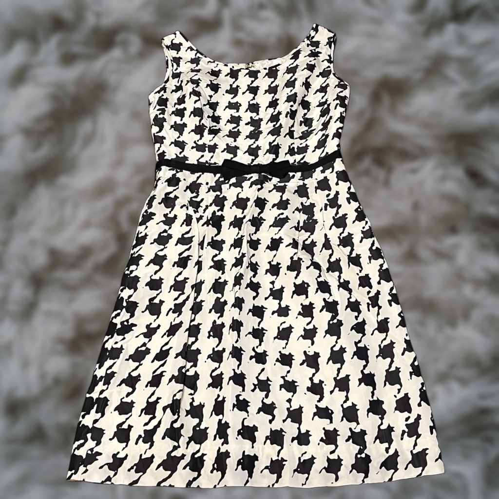 kate spade new york Dress Womens 0 Midi Silk Lined Houndstooth Multicolor Foxy Yoko Chesty T34