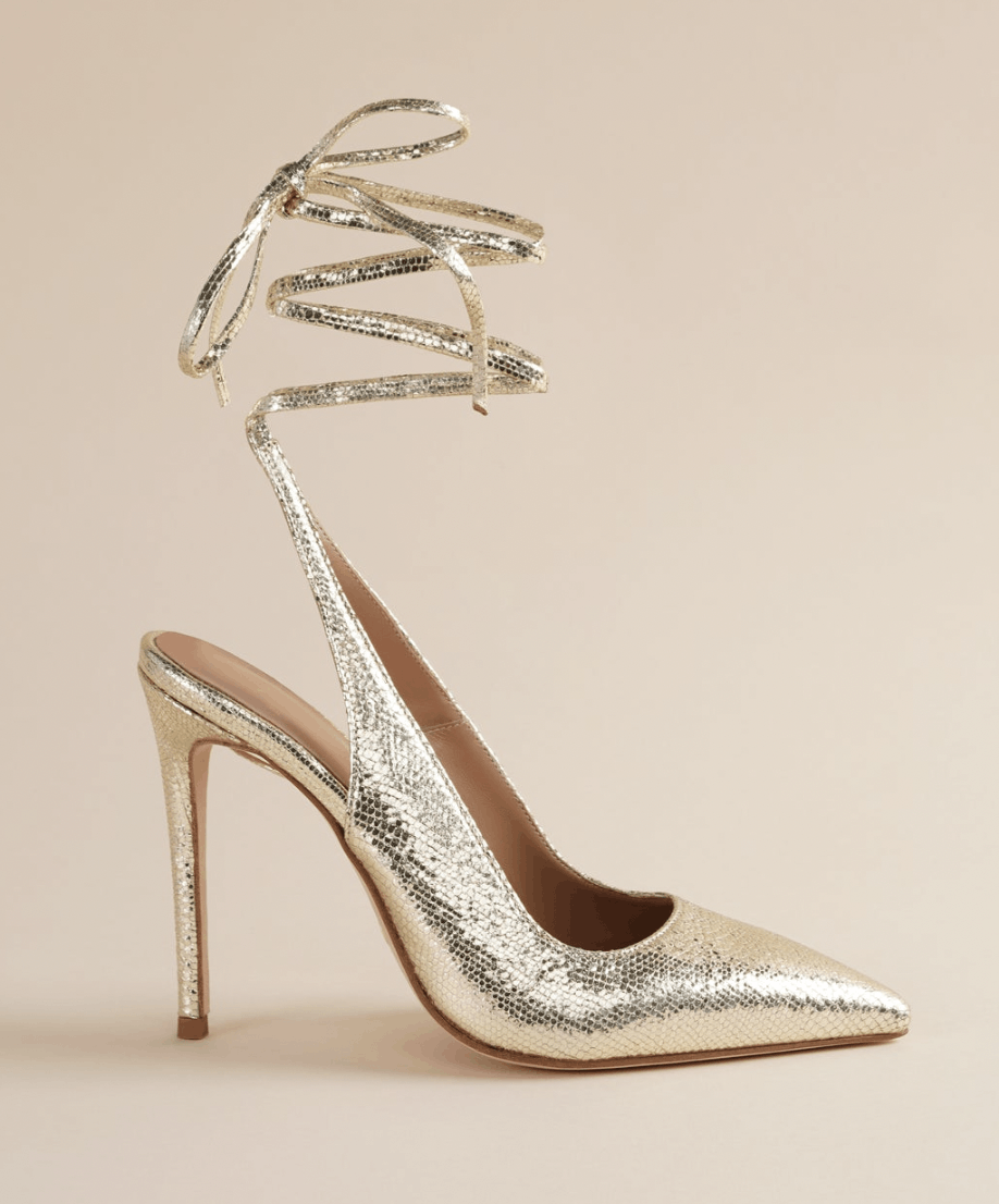 image of Brother Vellies Ribbon Pump In Gold Metallic Leather Shoes in Metallic Gold, Women's (Size 10)