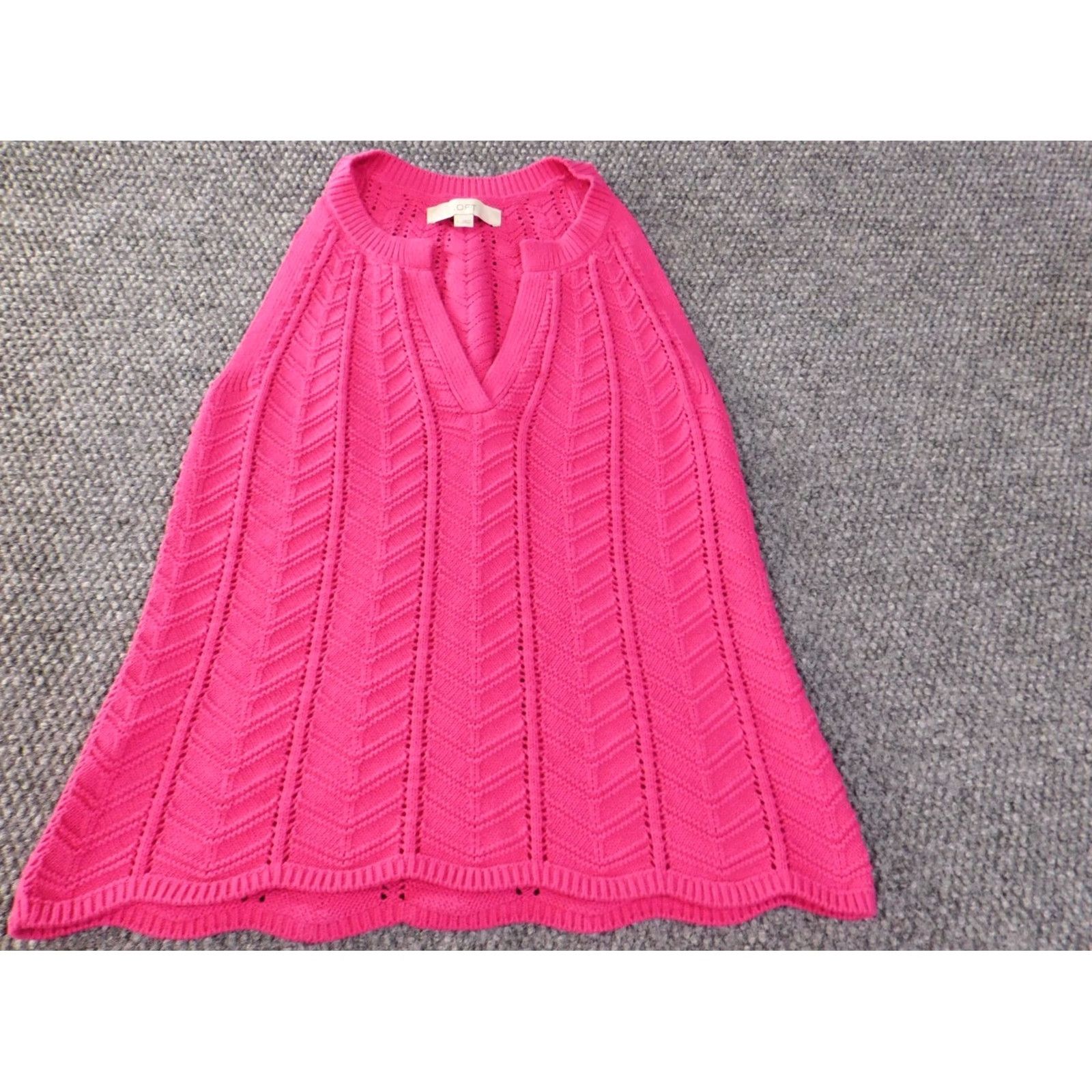 Loft LOFT Pink Geometric Knit Cotton Sleeveless V-Neck Sweater Womens Small Pullover Knit Pattern Casual Vintage: No Size S / US 4 / IT 40 - 2 Thumbnail
