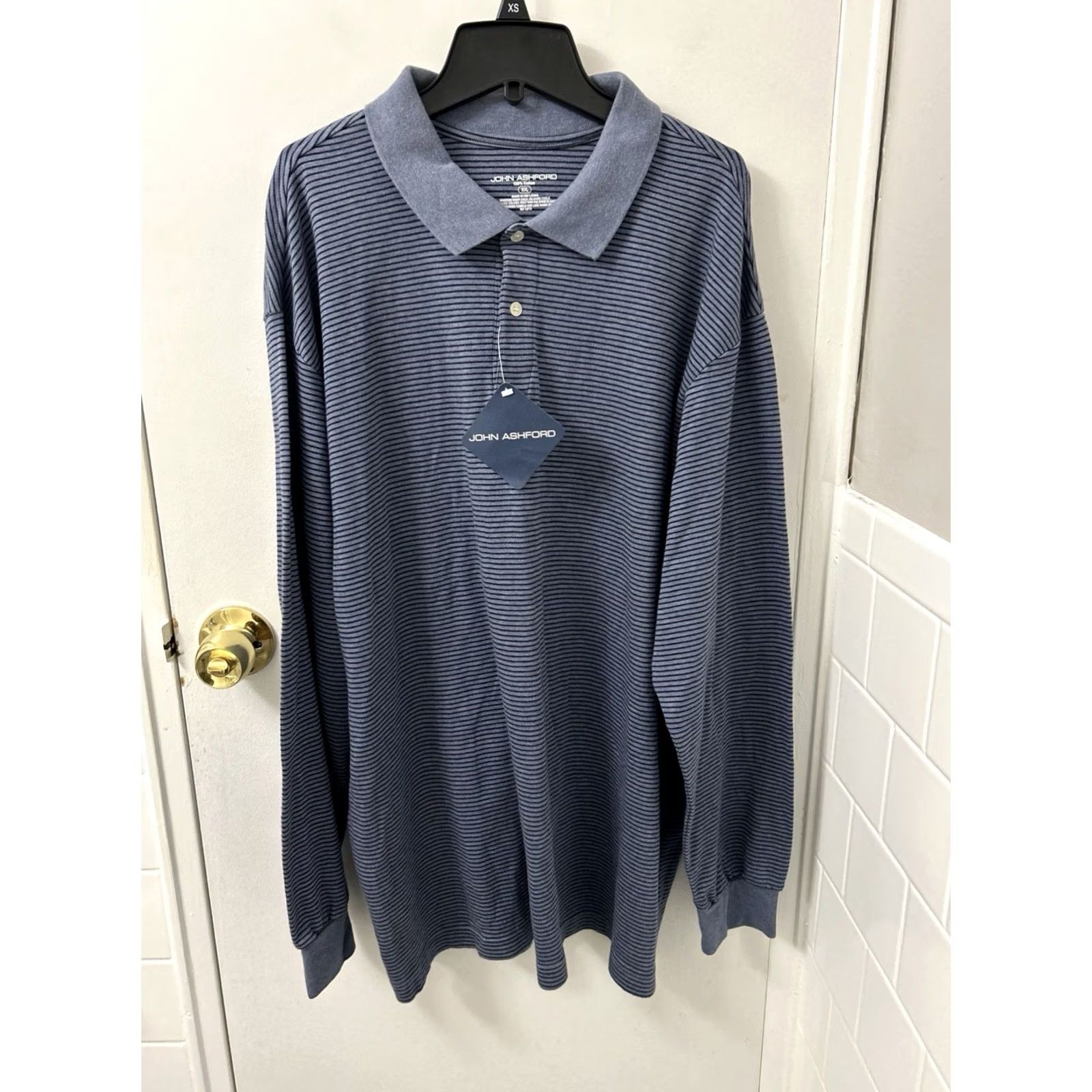 Vintage John Ashford Polo Shirt Mens XXL Blue Long Sleeve Striped Cotton NWT Size US XXL / EU 58 / 5 - 2 Thumbnail