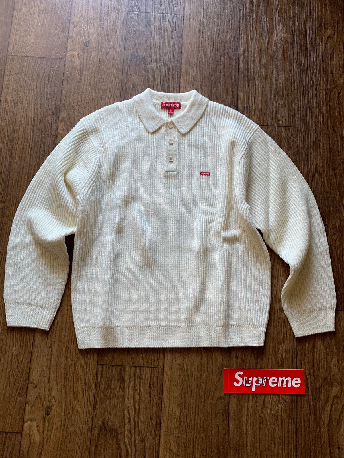 Supreme Small Box Polo Sweater Ivory White Size Medium