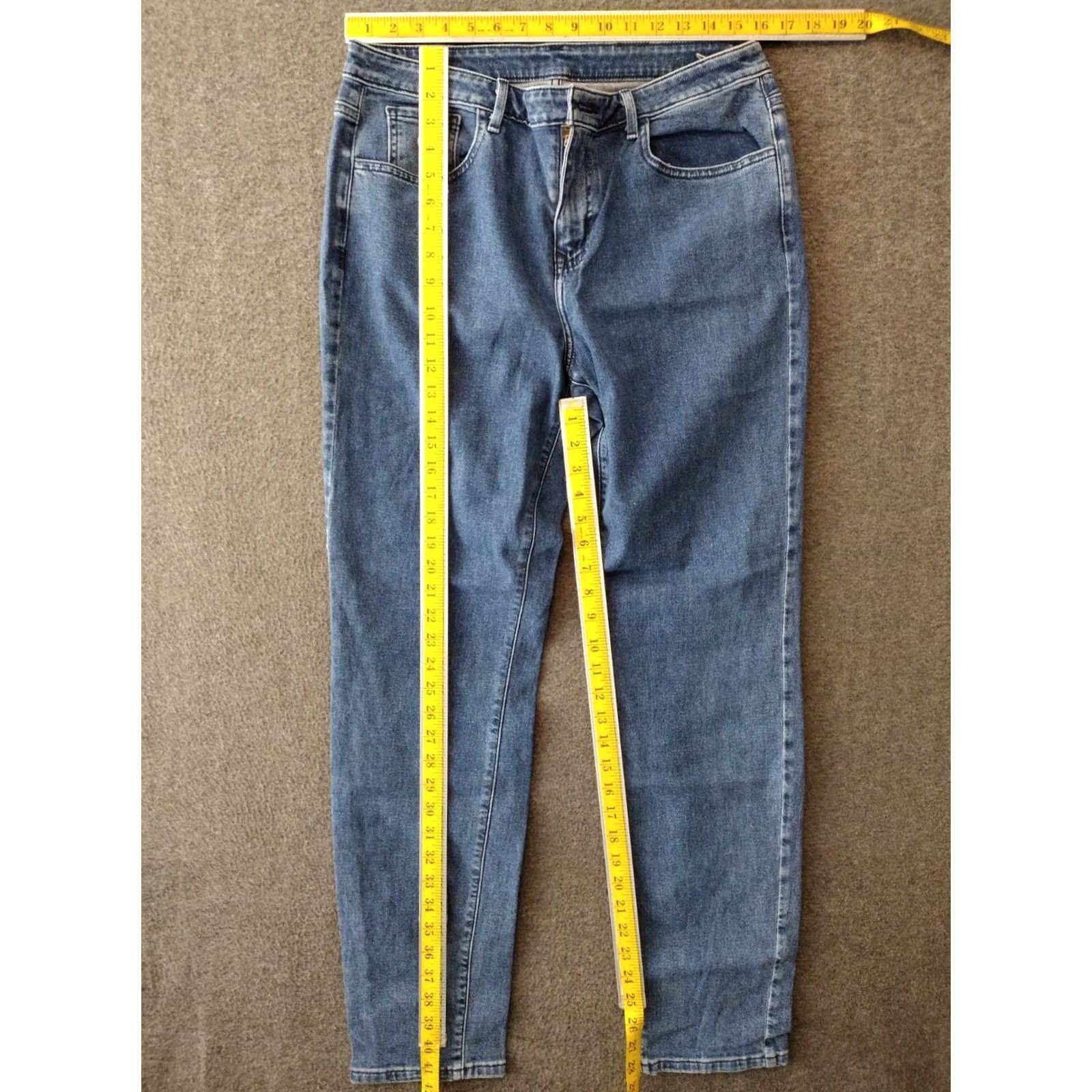 Vintage Unbranded Women's High Rise Denim Jeans Size 14 R Blue Dark Wash 90s Theme Distressed Relaxed Fit Button Closure Inseam 28 in Jeans Size 36" / US 14 / IT 50 - 4 Thumbnail