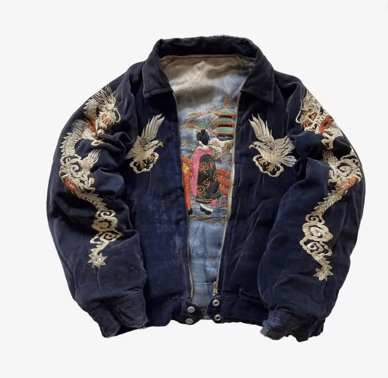Japanese Brand Japan Style Jacket Gothic Dragon Pattern Bomber Jackets Size US L / EU 52-54 / 3 - 1 Thumbnail