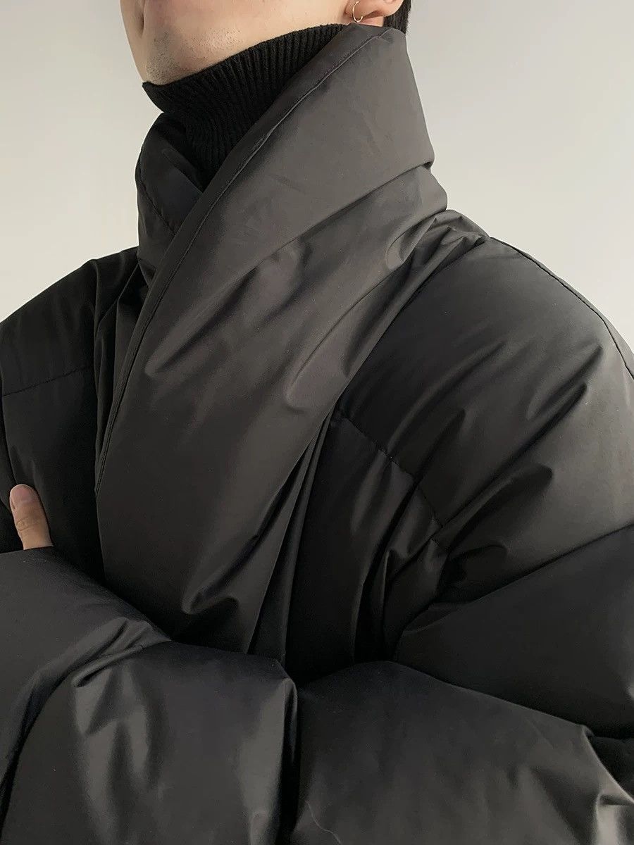 Avant garde wrap shawl collar quilted puffer jacket coat