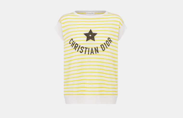 o1w1db10925 444S65 Sleeveless Sweater in White/Lemon Yellow