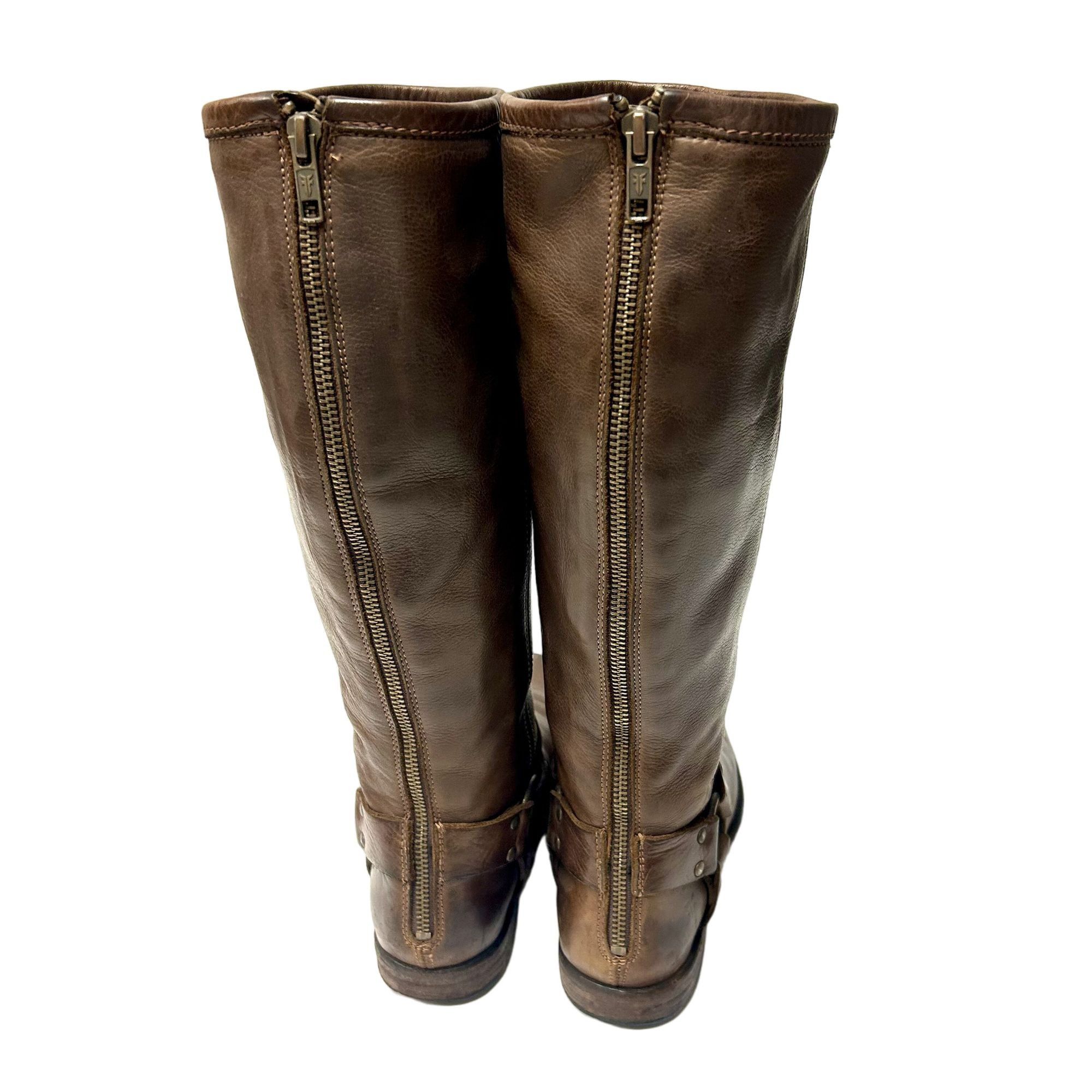 Frye Vtg Frye Brown Leather TALL Cowboy Western Full Zip Boots Size US 7 / IT 37 - 3 Thumbnail