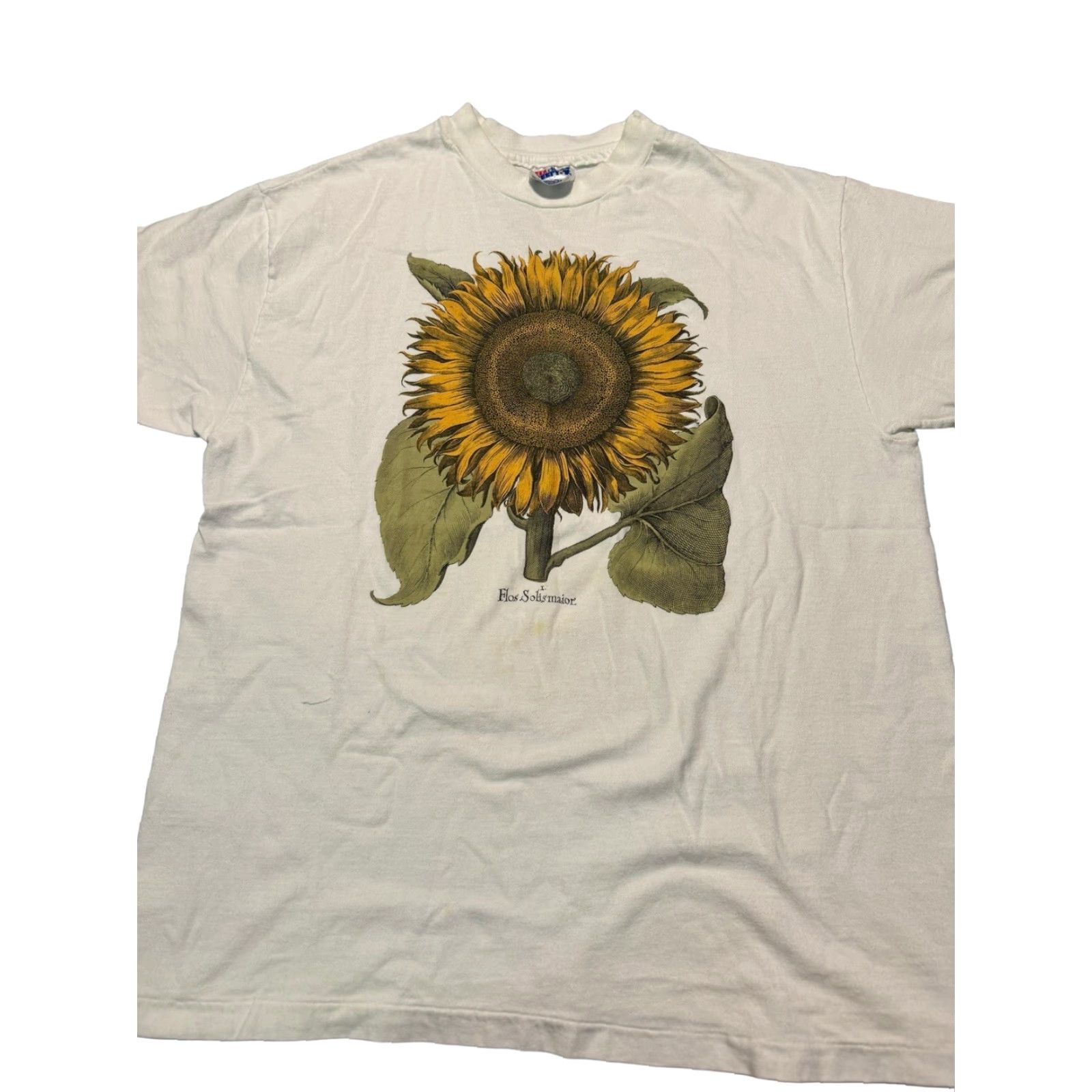 Hanes VINTAGE Hanes T-Shirt Large Sunflower Art Graphic Print Crew Neck Short Sleeve Men 1990s Grunge White Cotton Regular Size US L / EU 52-54 / 3 - 3 Thumbnail