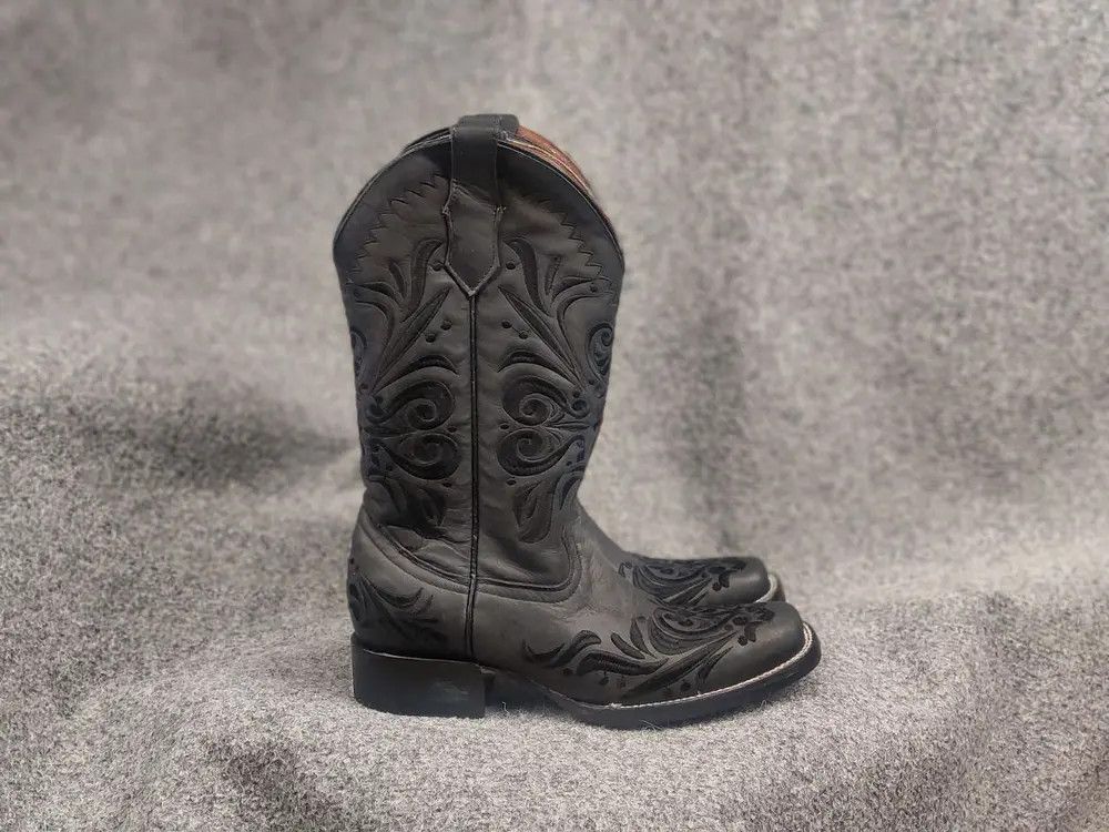 Sancho Boots Circle G Cowboy Western Black Leather Boots Vintage Shoes Size US 9 / IT 39 - 1 Thumbnail
