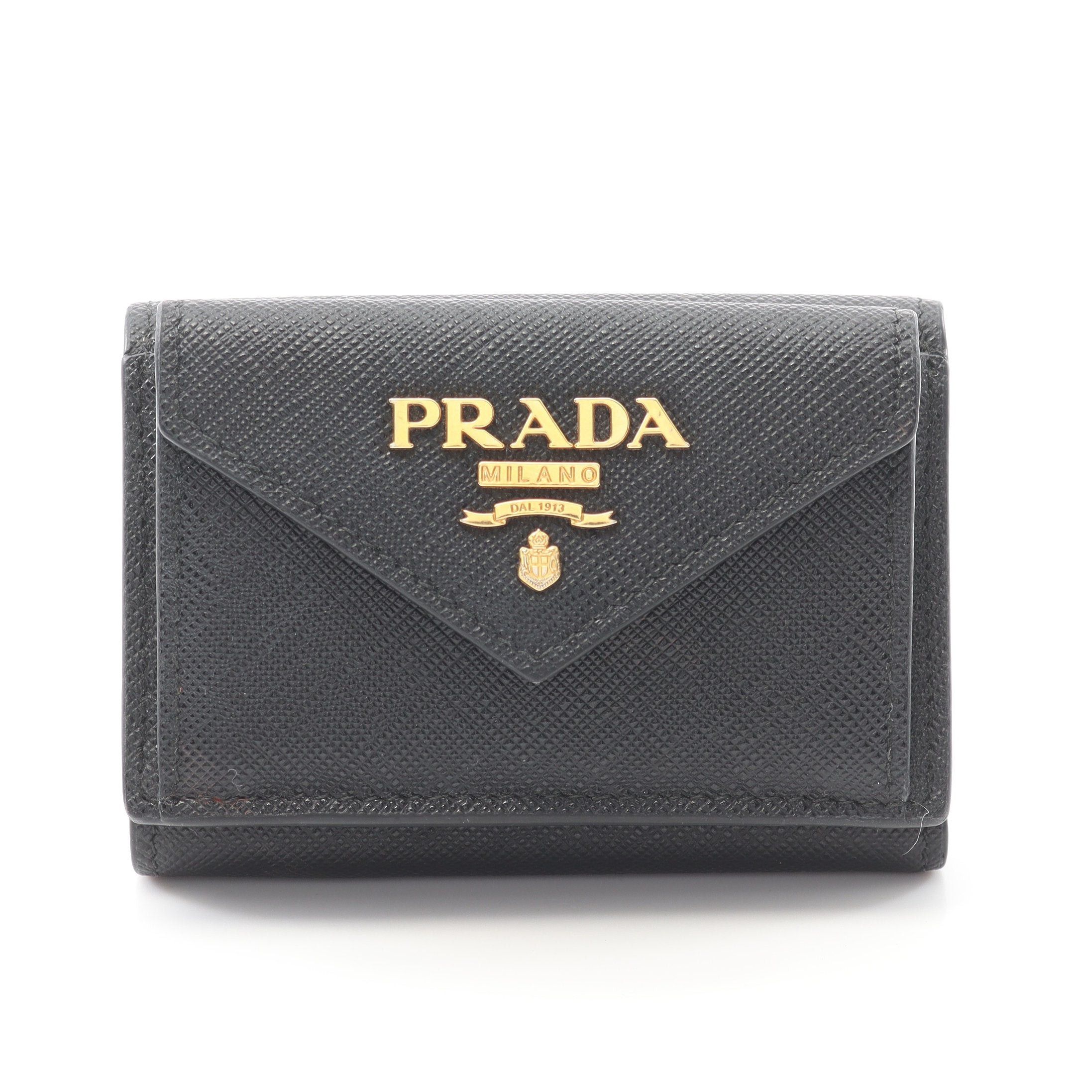 Prada Prada Vitello Move Compact Wallet Trifold Saffiano Leather Black Size ONE SIZE - 1 Thumbnail