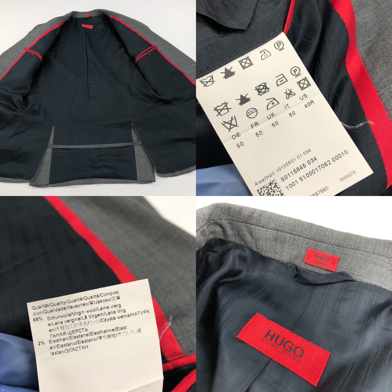 Hugo Boss Hugo Boss Awe/Holl 40R Wool Button Blazer Sport Coat Jacket Dark Gray Size 40R - 8 Thumbnail